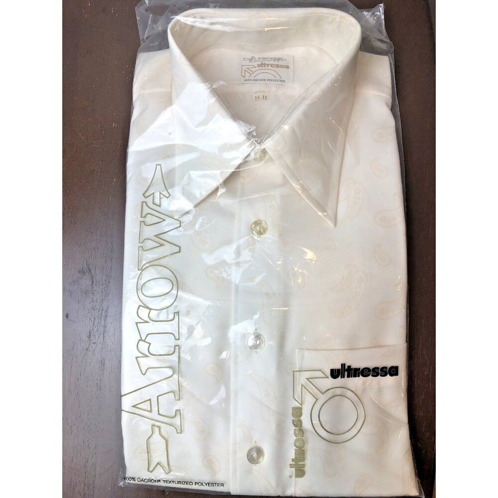 Vintage Polyester Paisley Print Shirt 16" Neck Arrow Ultressa Dacon NOS *READ*